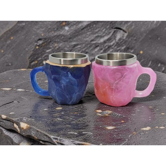 Handcrafted Resin & Stainless Steel Rock Design Mugs Set - Picture 9 of 14